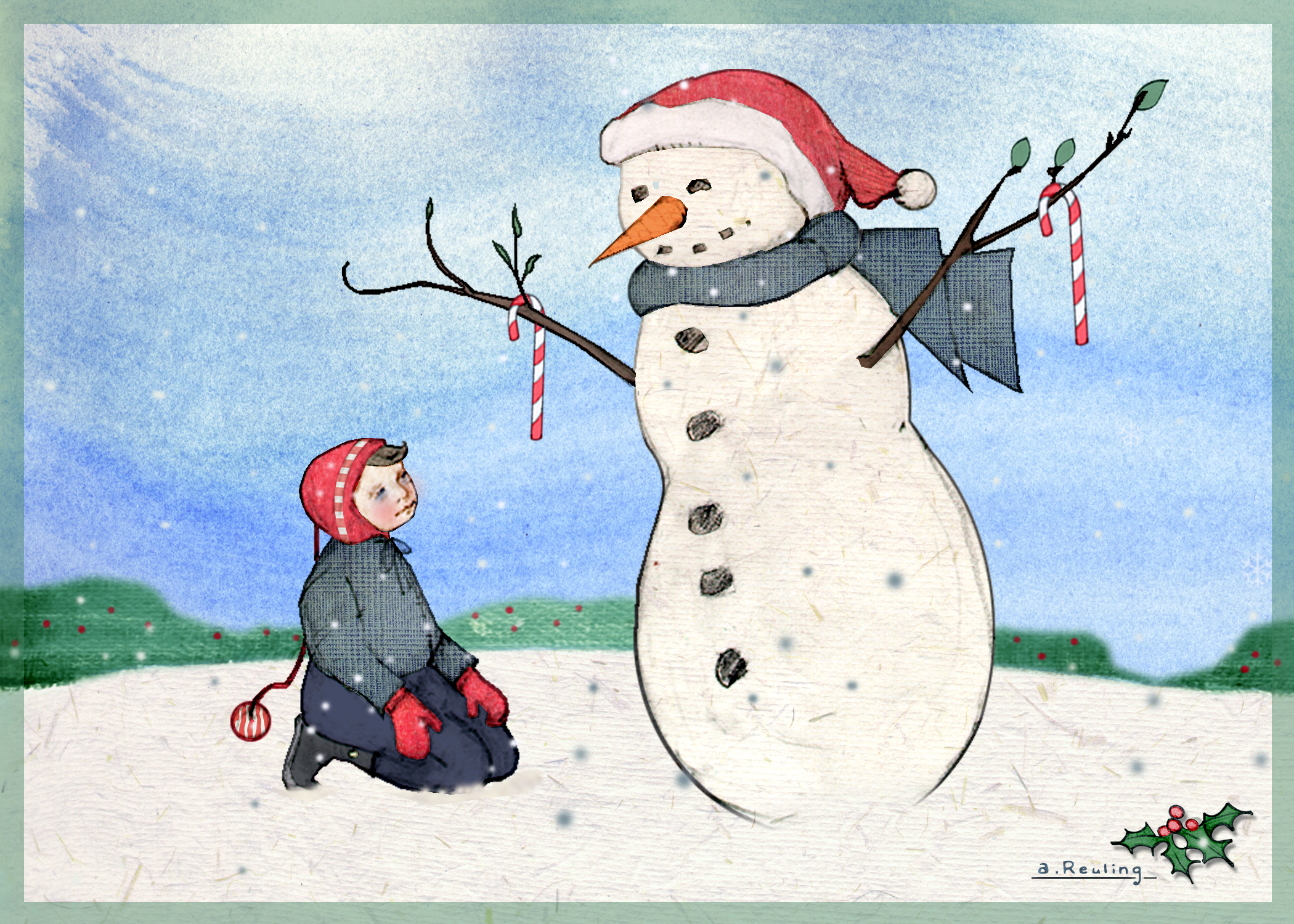 boy and snowman